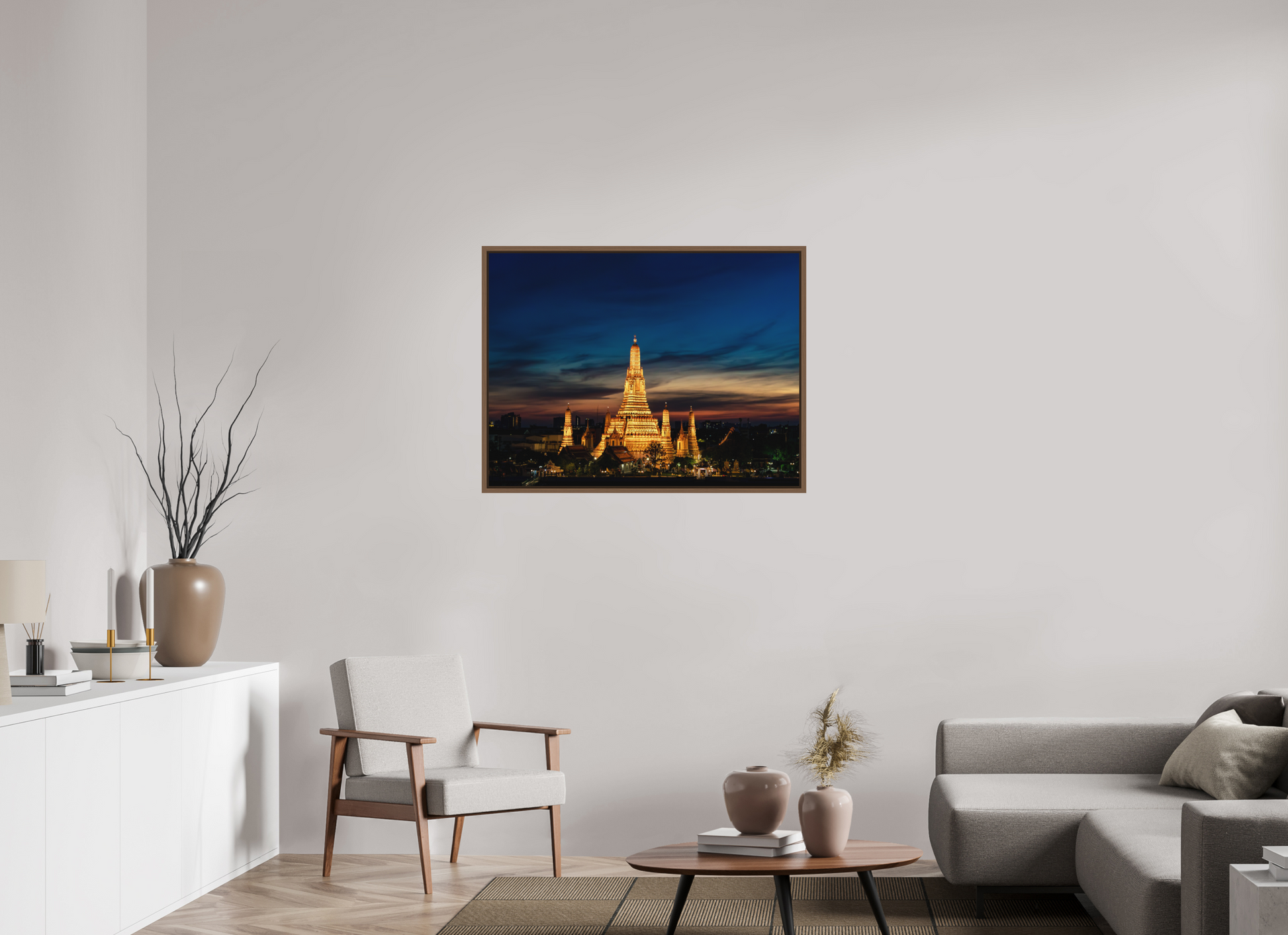 100 x 75 cm, FineArt Color Print on Aluminium Backing Wooden Floater Frame (Walnut) Temple of time