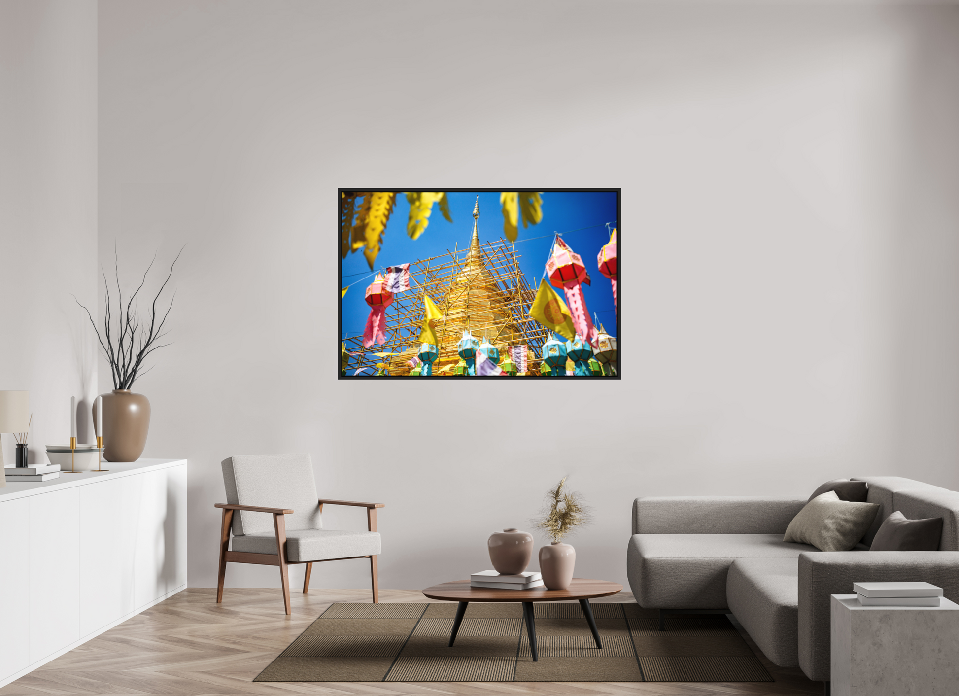 150 x 100 cm, FineArt Color Print on Aluminium Backing Wooden Floater Frame (Black) Rebuilding the sacred