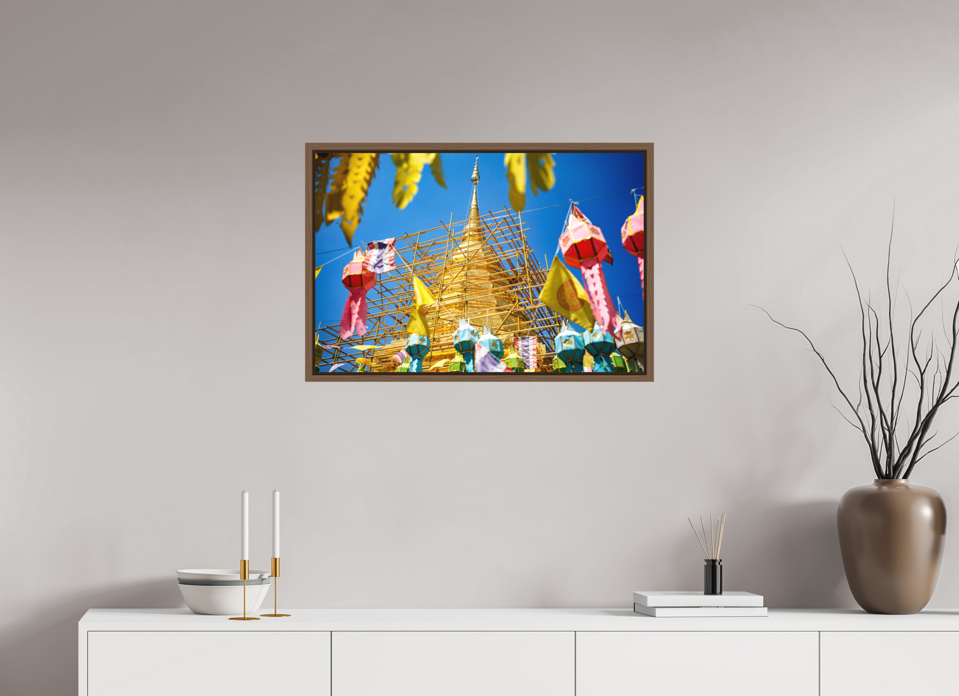 75 x 50 cm, FineArt Color Print on Aluminium Backing Wooden Floater Frame (Walnut) Rebuilding the sacred