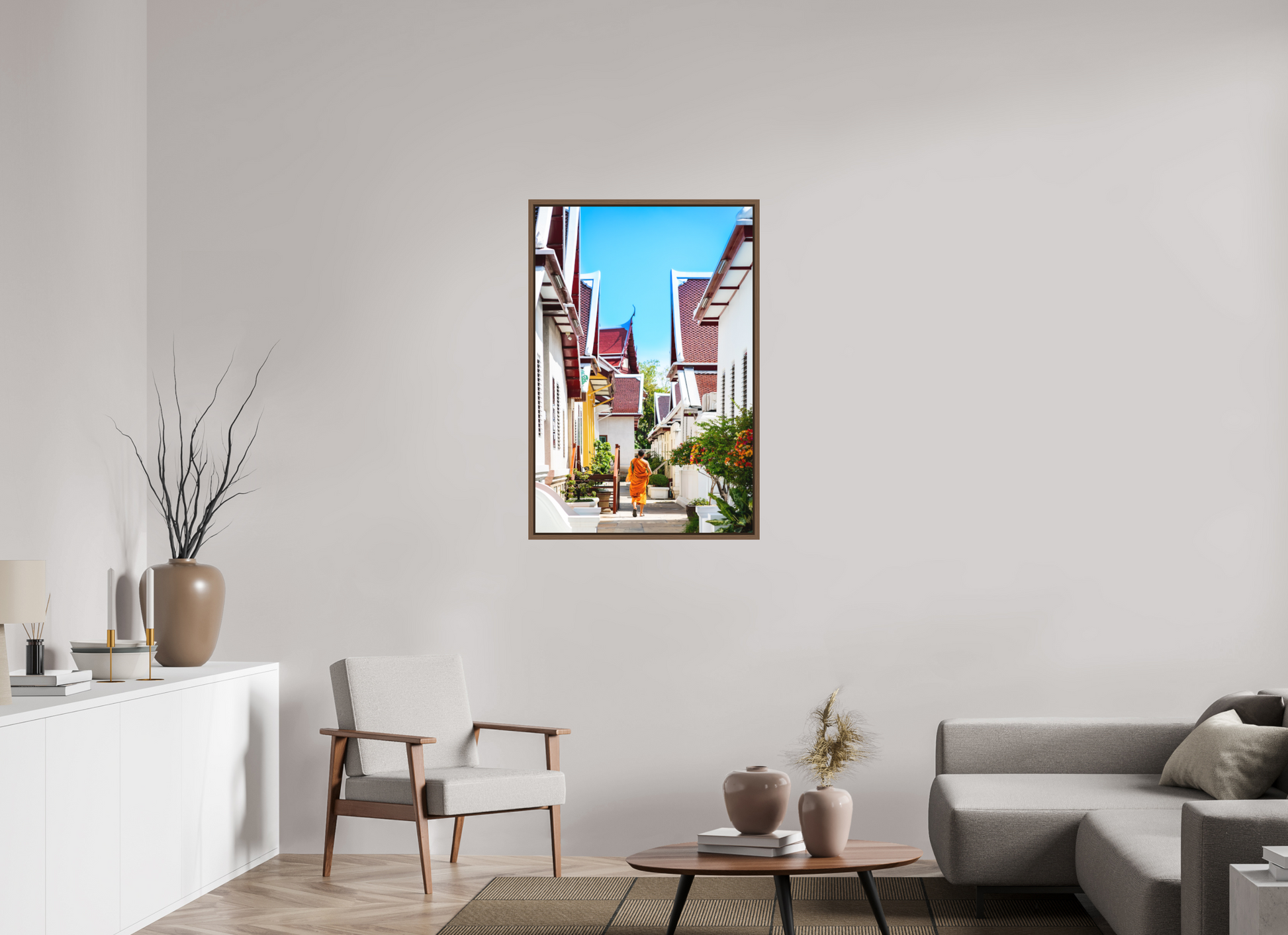 70 x 105 cm, FineArt Color Print on Aluminium Backing Wooden Floater Frame (Walnut) Path of stillness