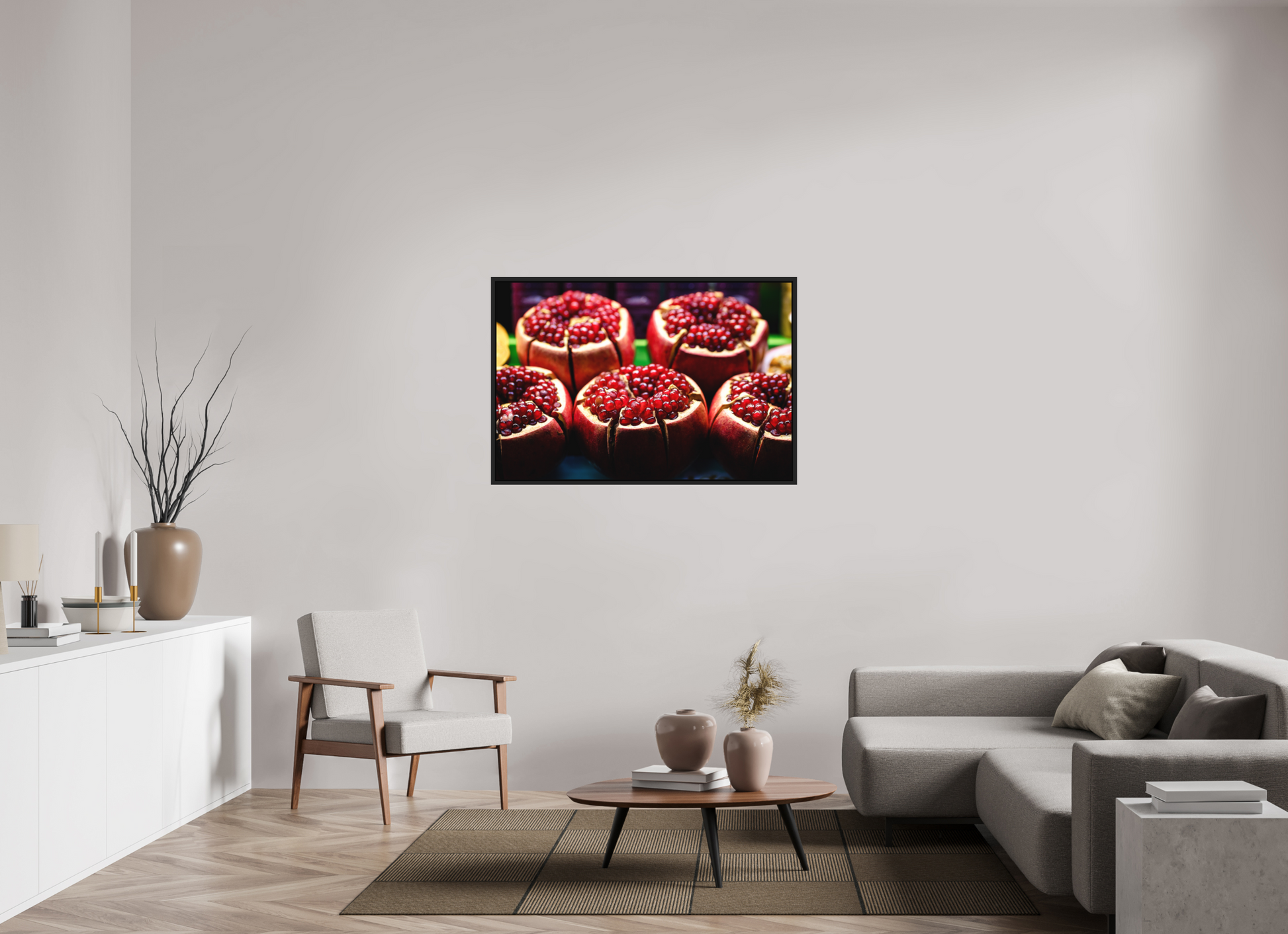 120 x 80 cm, FineArt Color Print on Aluminium Backing Wooden Floater Frame (Black) Red fruit
