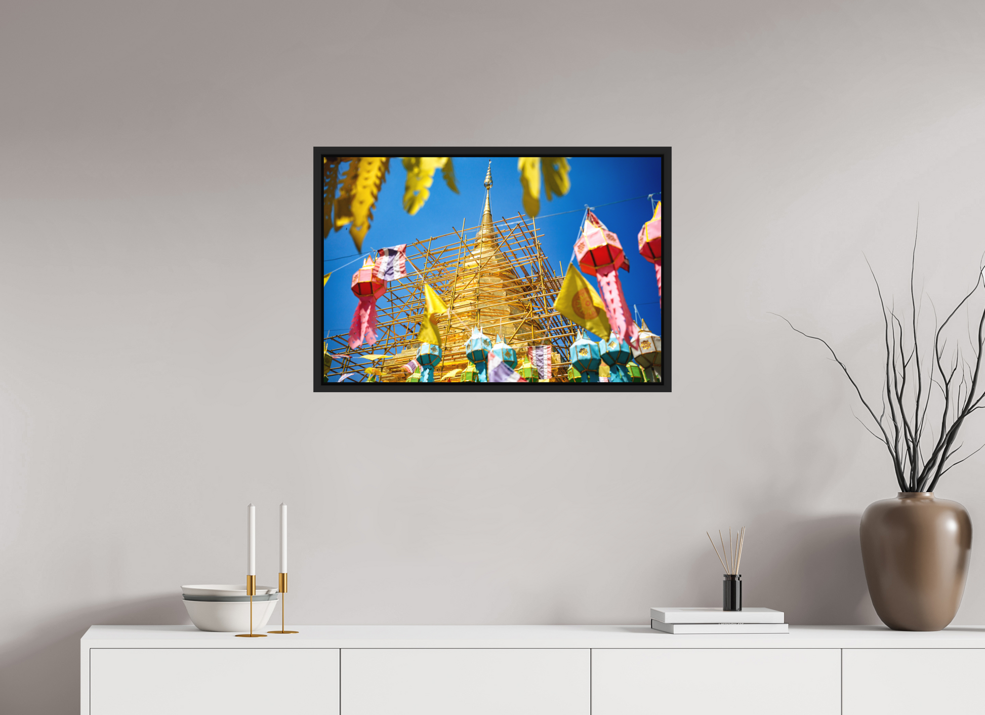 75 x 50 cm, FineArt Color Print on Aluminium Backing Wooden Floater Frame (Black) Rebuilding the sacred