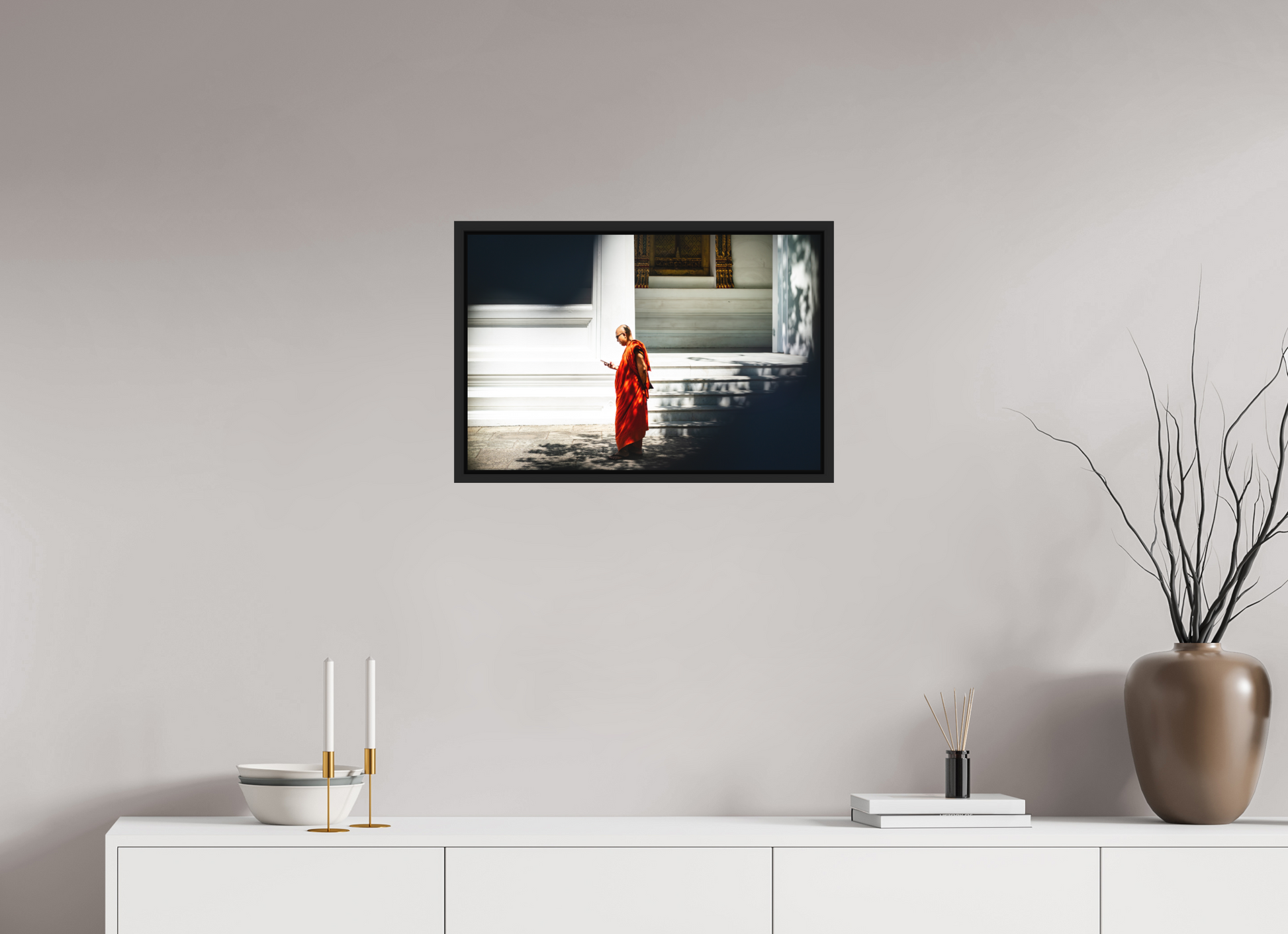 60 x 40 cm, FineArt Color Print on Aluminium Backing Wooden Floater Frame (Black) Scroll and silence