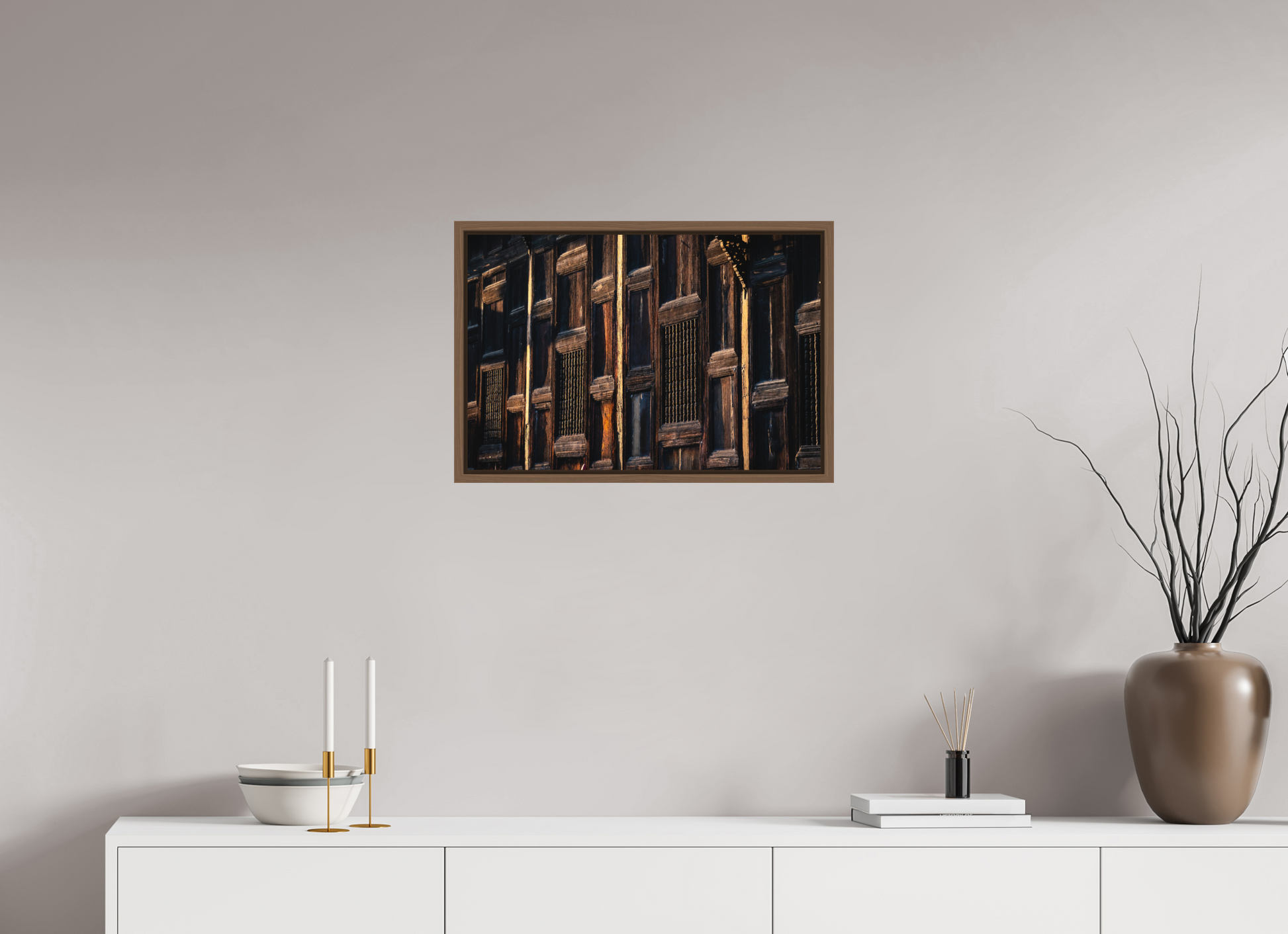 60 x 40 cm, FineArt Color Print on Aluminium Backing Wooden Floater Frame (Walnut) Silent connection