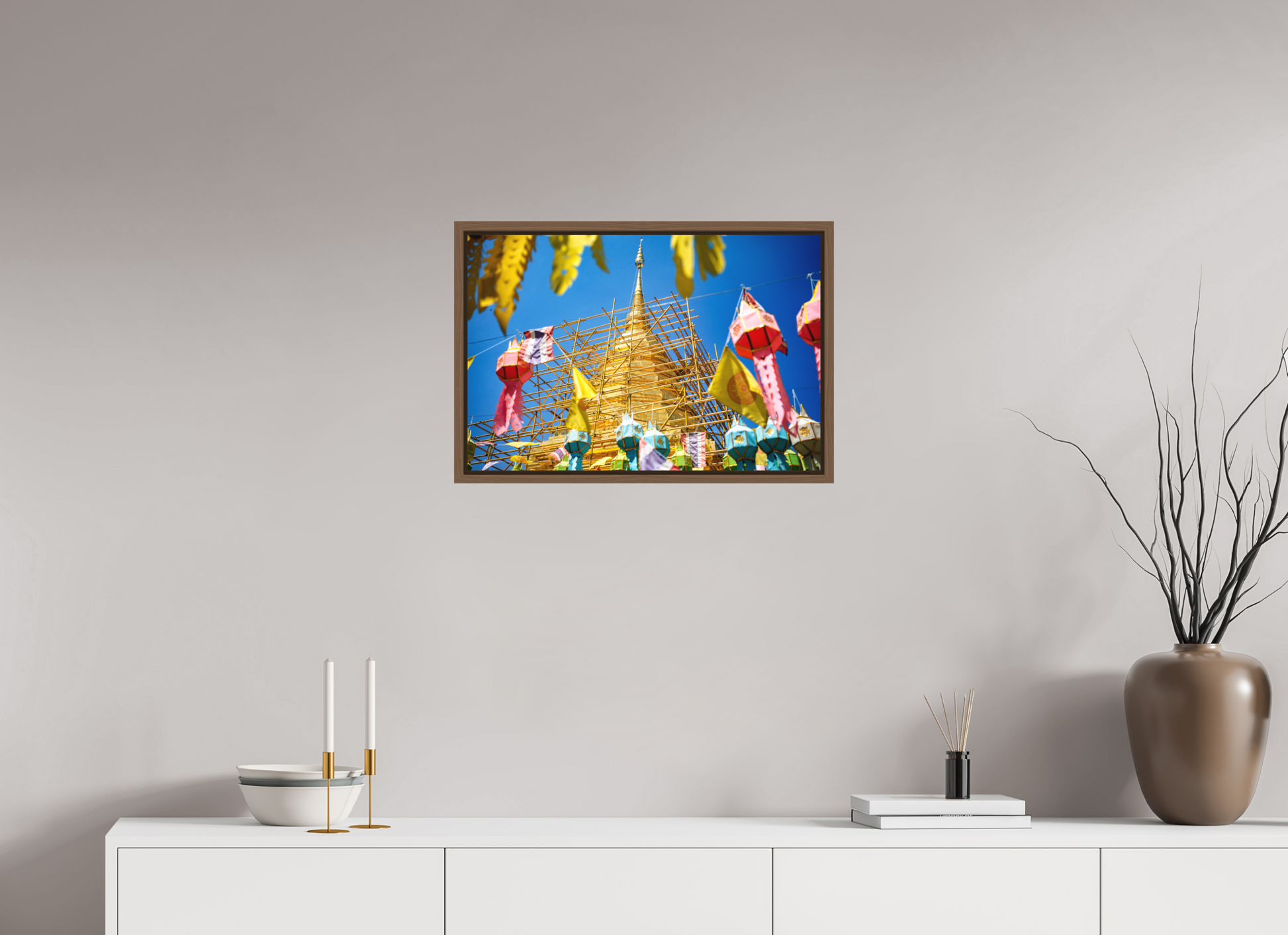 60 x 40 cm, FineArt Color Print on Aluminium Backing Wooden Floater Frame (Walnut) Rebuilding the sacred