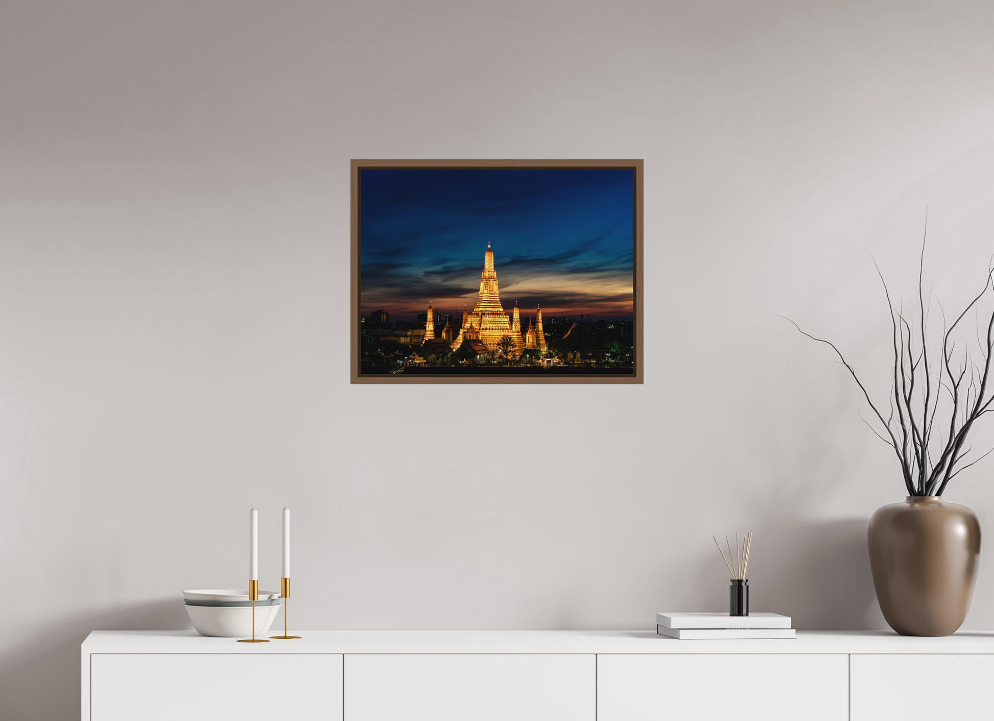 60 x 45 cm, FineArt Color Print on Aluminium Backing Wooden Floater Frame (Walnut) Temple of time