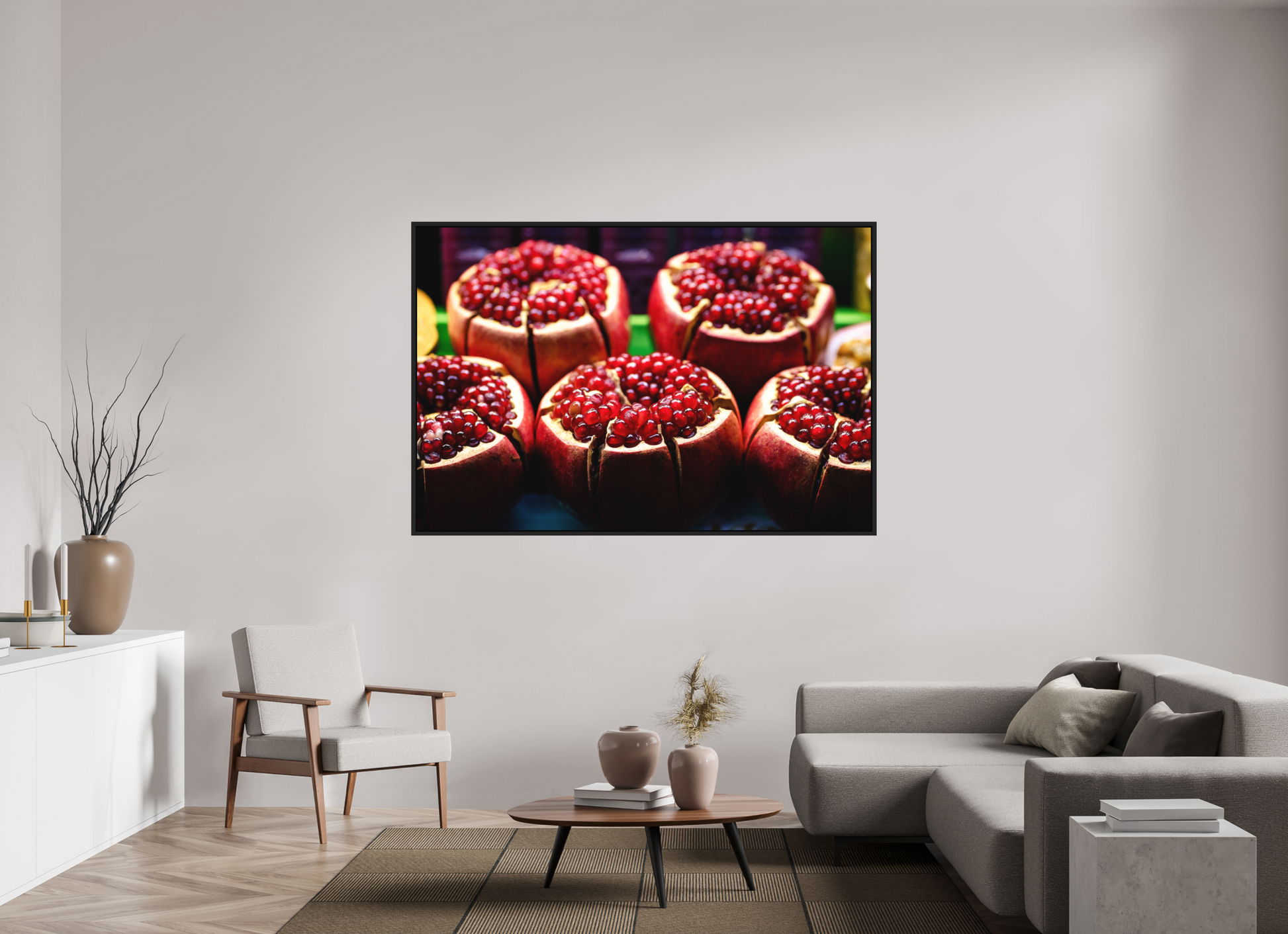 180 x 120 cm, FineArt Color Print on Aluminium Backing Wooden Floater Frame (Black) Red fruit