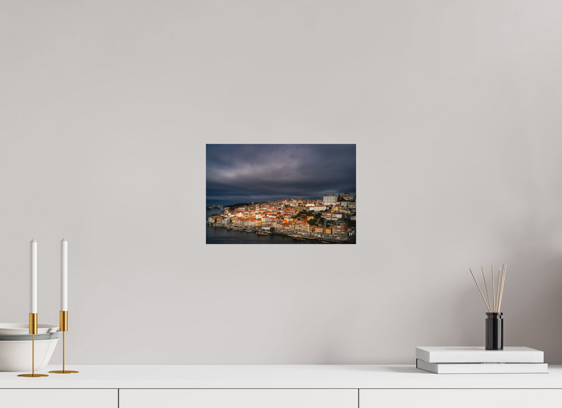 30 x 20 cm, FineArt Color Print on Aluminium Backing Unframed Porto under the stormlight