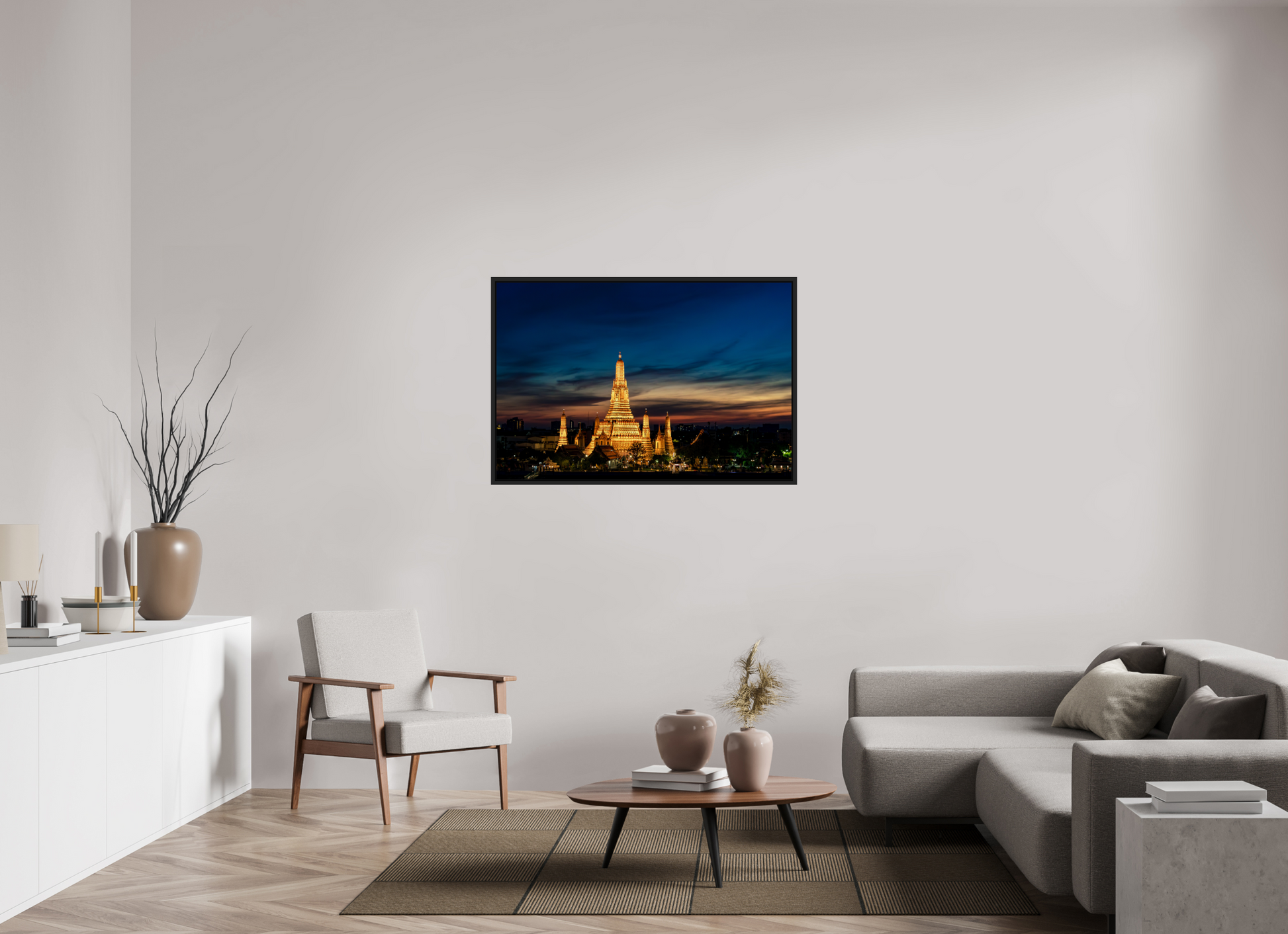 120 x 80 cm, FineArt Print under Acrylic Glass Wooden Floater Frame (Black) Temple of time