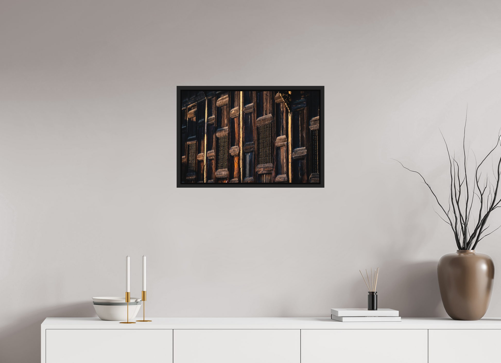 60 x 40 cm, FineArt Color Print on Aluminium Backing Wooden Floater Frame (Black) Silent connection