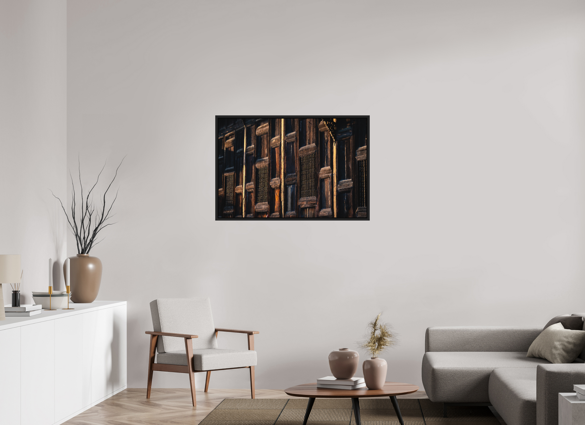 105 x 70 cm, FineArt Color Print on Aluminium Backing Wooden Floater Frame (Black) Silent connection