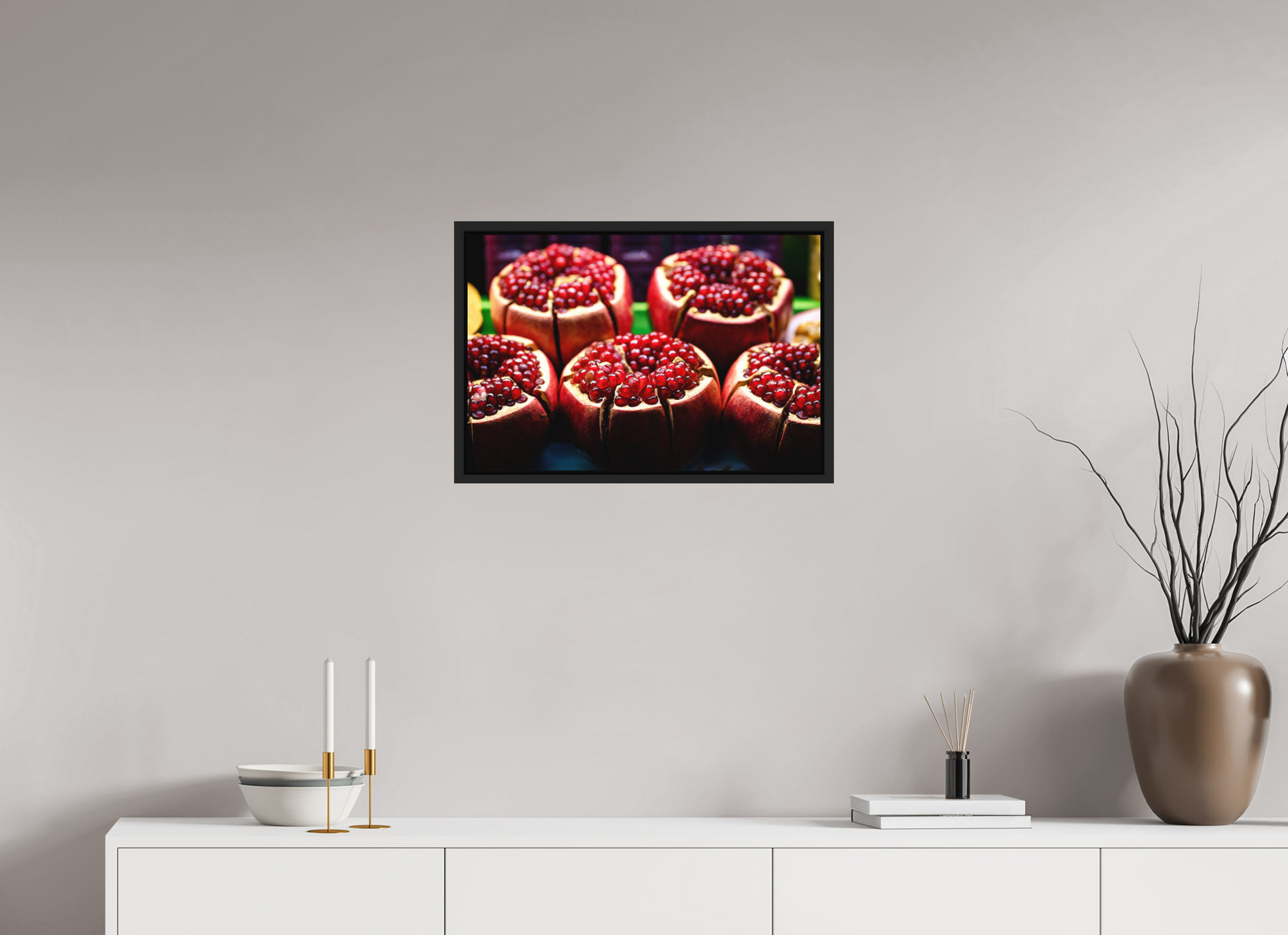 60 x 40 cm, FineArt Color Print on Aluminium Backing Wooden Floater Frame (Black) Red fruit