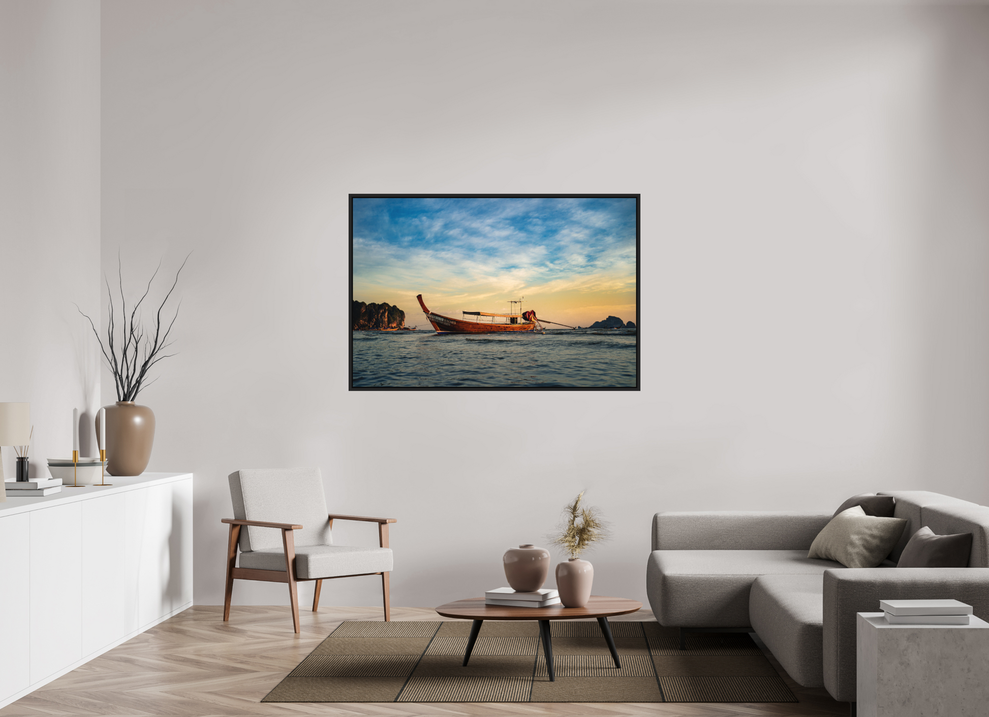 150 x 100 cm, FineArt Color Print on Aluminium Backing Wooden Floater Frame (Black) Still waters