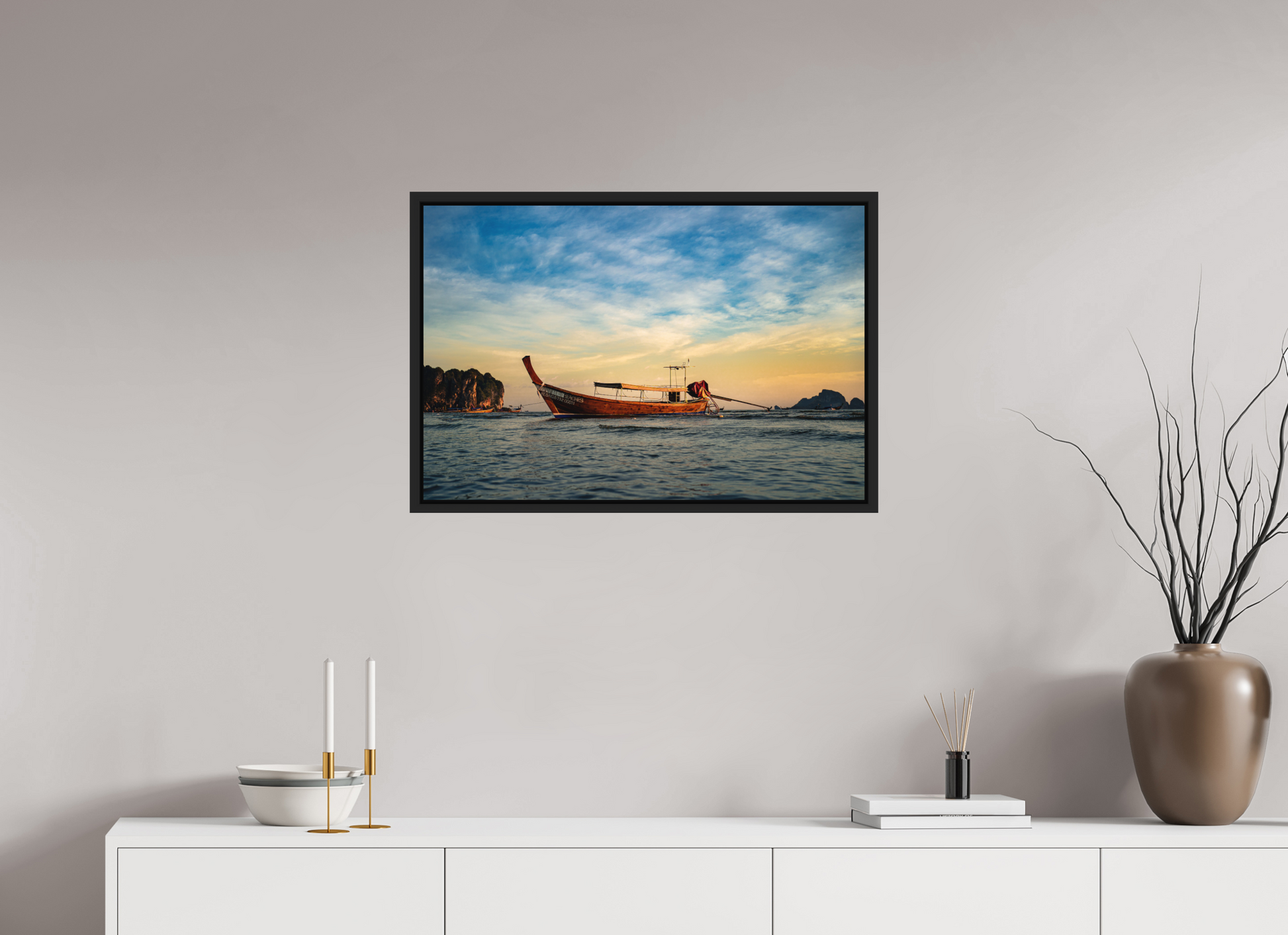 75 x 50 cm, FineArt Color Print on Aluminium Backing Wooden Floater Frame (Black) Still waters