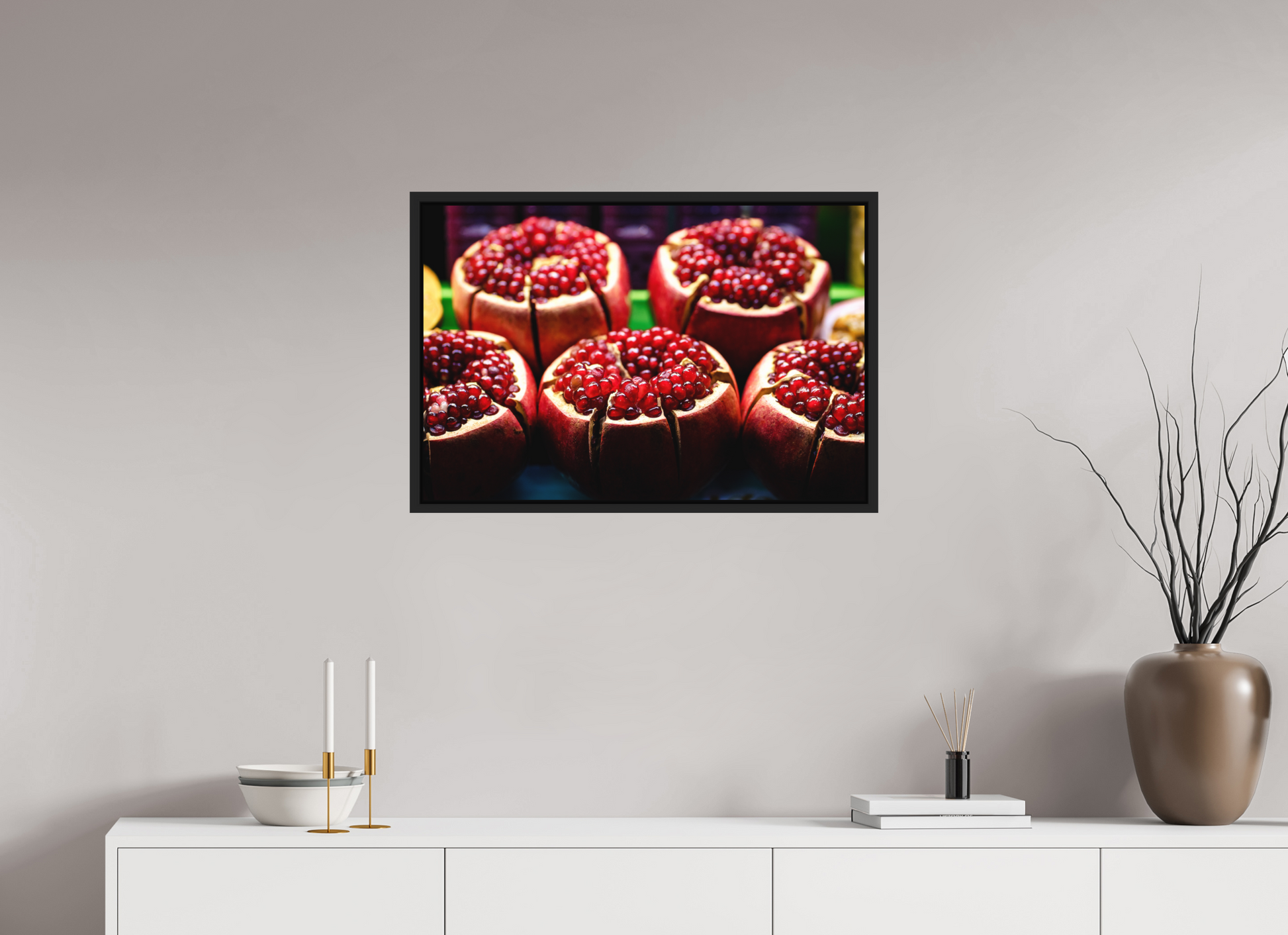 75 x 50 cm, FineArt Color Print on Aluminium Backing Wooden Floater Frame (Black) Red fruit