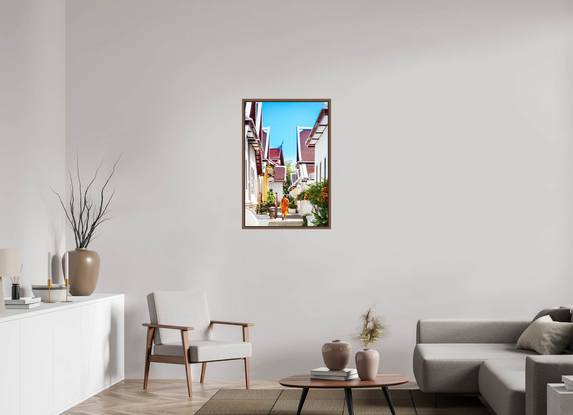 60 x 90 cm, FineArt Color Print on Aluminium Backing Wooden Floater Frame (Walnut) Path of stillness