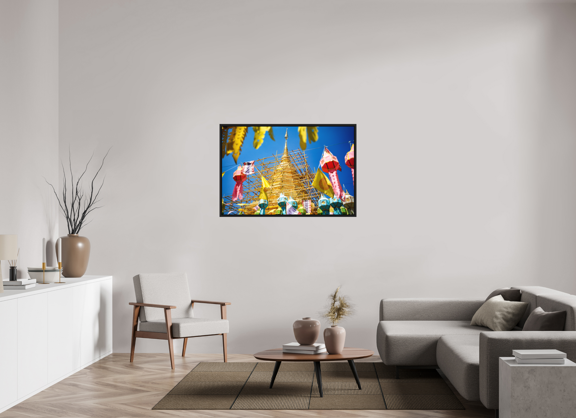 120 x 80 cm, FineArt Color Print on Aluminium Backing Wooden Floater Frame (Black) Rebuilding the sacred