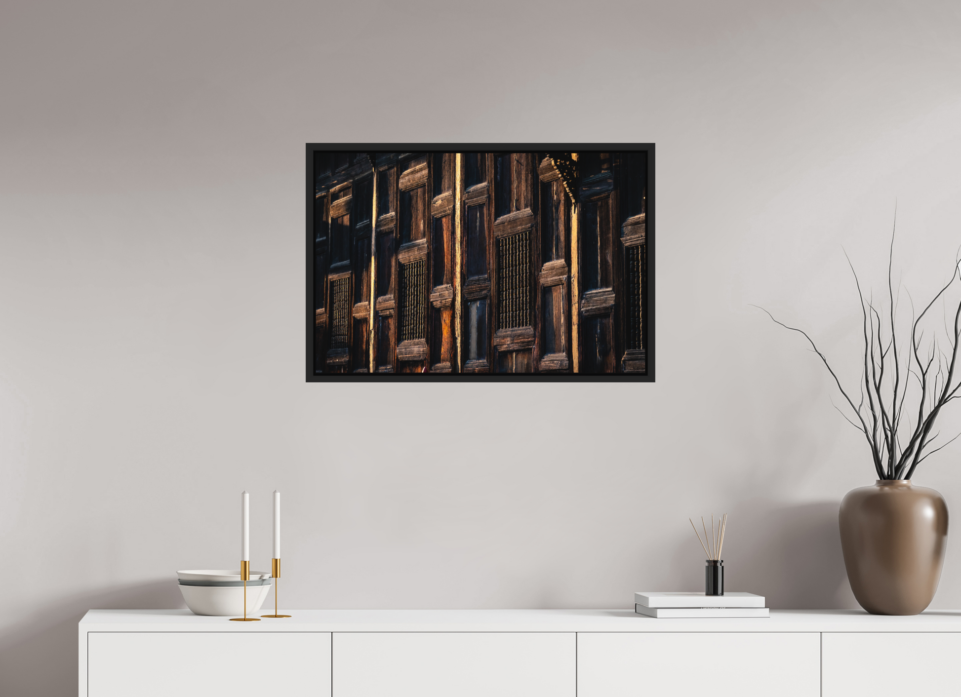 75 x 50 cm, FineArt Color Print on Aluminium Backing Wooden Floater Frame (Black) Silent connection