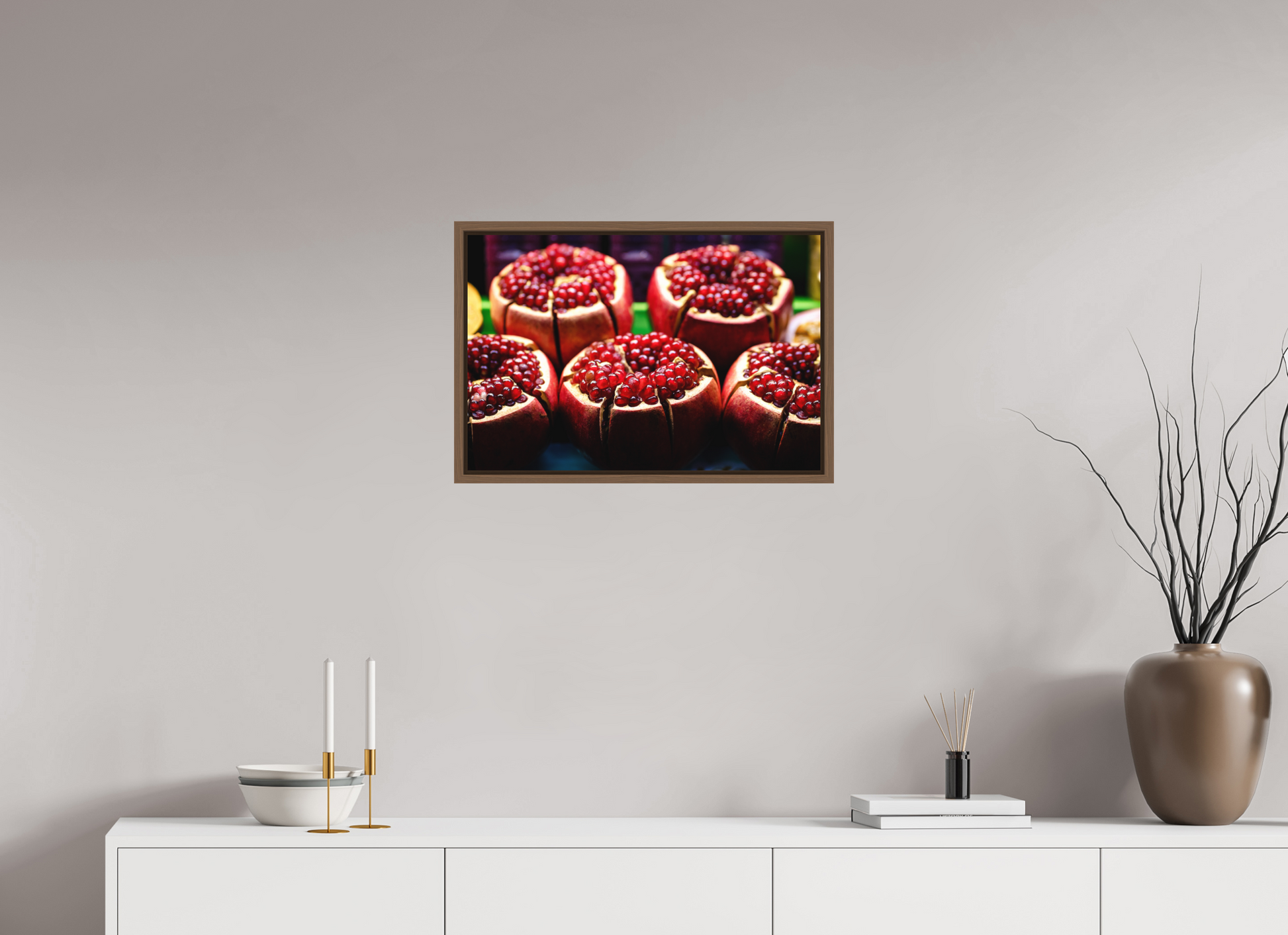 60 x 40 cm, FineArt Color Print on Aluminium Backing Wooden Floater Frame (Walnut) Red fruit